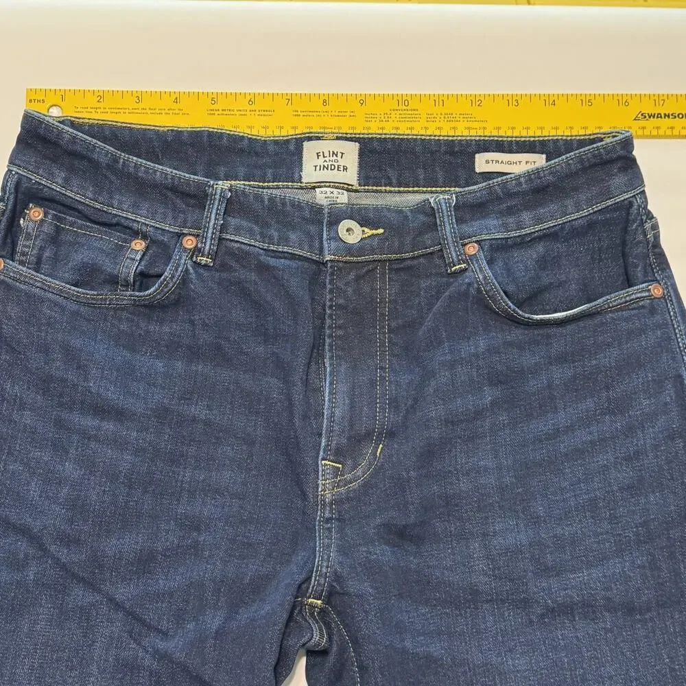 Flint and Tinder Men's Selvedge Straight Fit Dark Wash Blue Denim Jeans 32x32